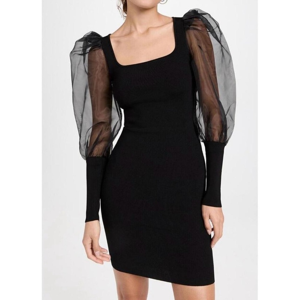 Alice + Olivia Black Puff Sleeve Bodycon Mini Dress